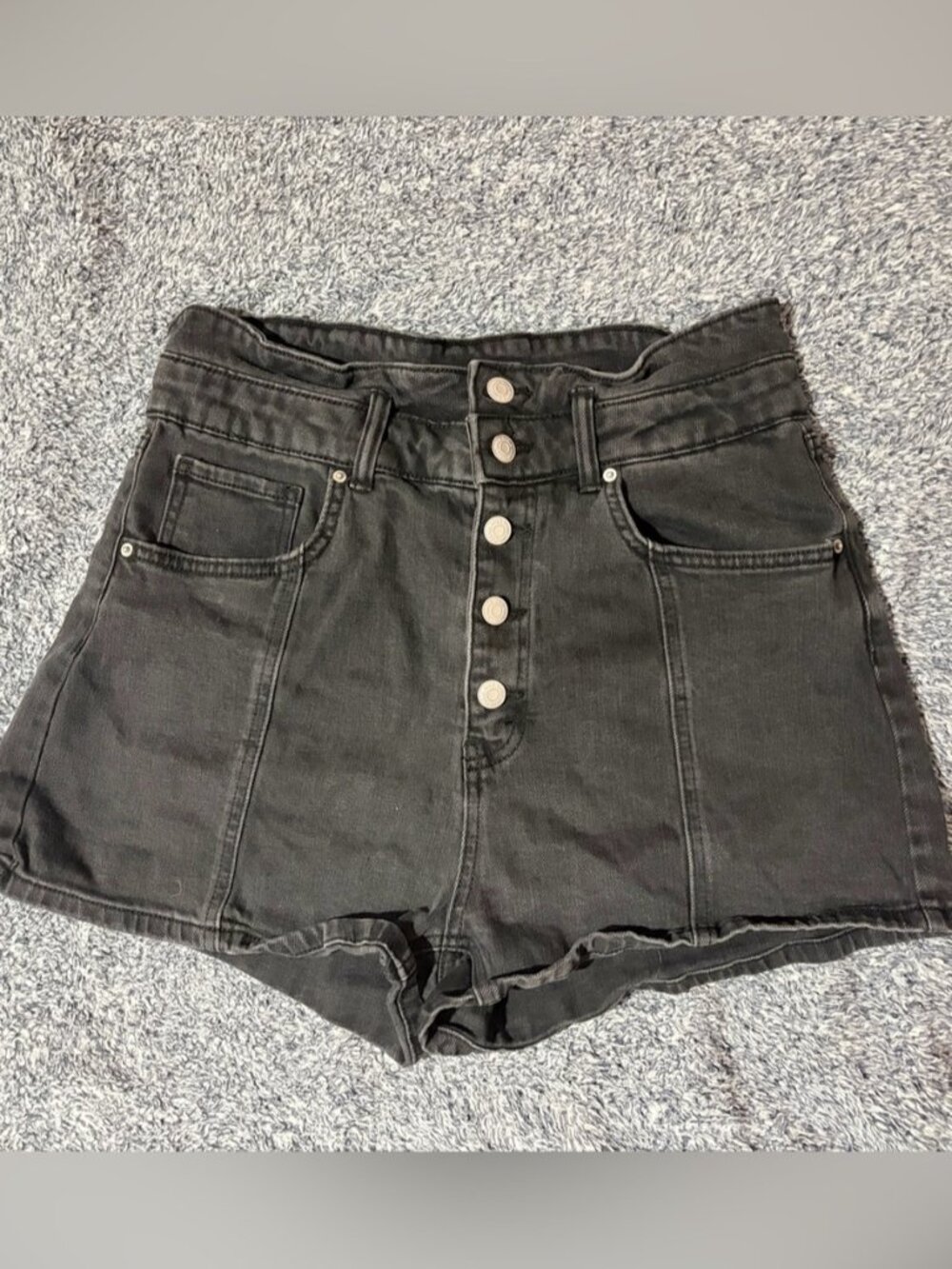 Black High-Rise Button-Front Denim Shorts